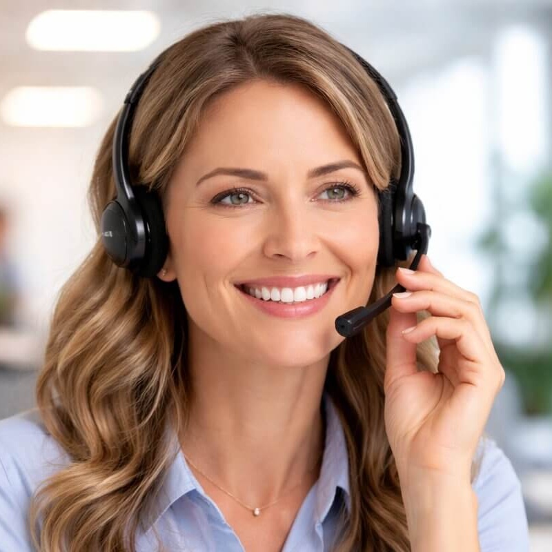 Mevrouw telefoon headset cut